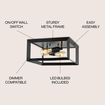 Marfa Square 13" Iron Modern Farmhouse LED Flush Mount - JONATHAN Y